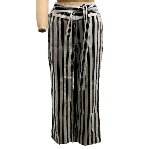 NY Collection Pants - Black & White Wide Leg Linen Pants